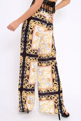 Black and Gold Scarf Print High Waist Flare Trousers - Freddy