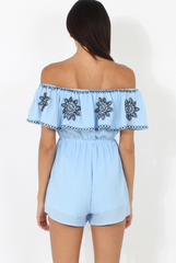 Blue Bandeau Playsuit With Embroidered Detail- Freye