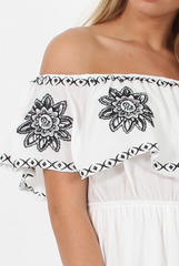White Bandeau Playsuit With Embroidered Detail- Freye