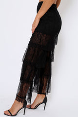 Black Tiered Frill Lace Pants - Frida
