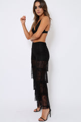 Black Tiered Frill Lace Pants - Frida