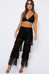 Black Tiered Frill Lace Pants - Frida