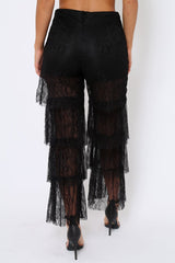 Black Tiered Frill Lace Pants - Frida