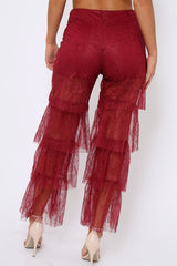 Wine Tiered Frill Lace Pants - Frida