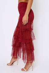 Wine Tiered Frill Lace Pants - Frida
