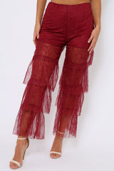Wine Tiered Frill Lace Pants - Frida