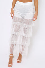 White Tiered Frill Lace Pants - Frida