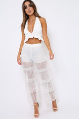 White Tiered Frill Lace Pants - Frida