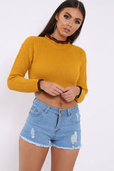 Blue Denim Distressed High Waist Shorts -Frieda