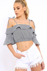 Cold Shoulder Frill Gingham Crop Top - MaryLou