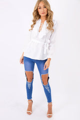 White Frill Lace Up Shirt - Alayah