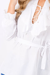 White Frill Lace Up Shirt - Alayah
