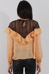 Marigold Lace Frilled Sheer Top - Linda