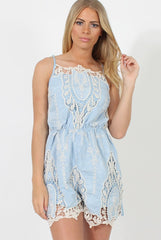 Light Blue Crochet Playsuit - Delilah