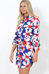 Fraul Blue And White Floral Print Shirt Dress