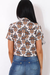 Fern Rust Floral Crop Shirt