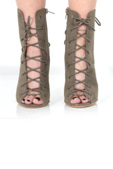 Georgia Khaki Peep Toe Lace Up Heels