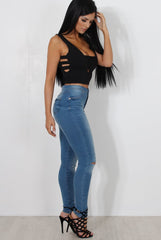 Raina Black Cut Out Crop Top