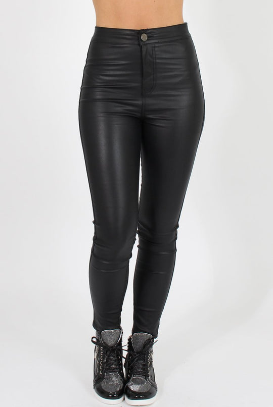 Leather Look High Waisted Skinny Jeans - Gabbi