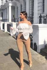 White Mesh Gypsy Style Bardot Crop Top - Ammie