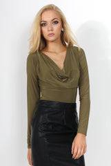 Gabriella Khaki Cowl Neck Bodysuit