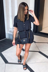 Black Button Front Utility Shirt Shorts Co-ord - Galia