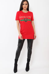 Red Good Vibes Slogan T-shirt - Tayla