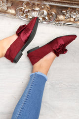 Wine Faux Suede Bow Front Loafers - Geena