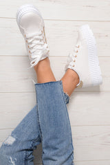 White And Gold Studded Platform Trainers - Gem