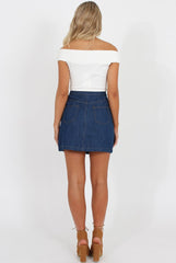 Dark Blue Denim Button Up Skirt - Gem