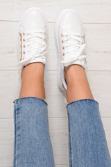 White And Gold Studded Platform Trainers - Gem