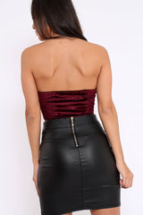 Burgundy Velvet Animal Print Boobtube - Gemma