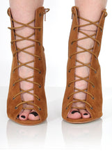 Georgia Tan Peep Toe Lace Up Heels