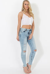 Crochet White Button Front Crop Top- Georgie
