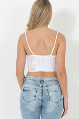 Crochet White Button Front Crop Top- Georgie