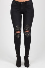 Black Denim Studded Jeans -Georgia