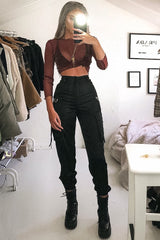 Burgundy Glitter Mesh Lettuce Hem Long Sleeve Top - Akila