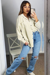 Cream Oversized Fit Corduroy Shirt - Brina