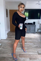 Black Scoop Neck Long Sleeve Unitard - Esme