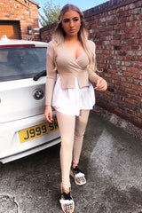 Beige Plunge Shirt Insert Top Legging Co-ord - Destine