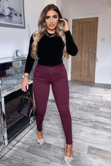 Wine Skinny Stretch Denim Jeans - Maeva