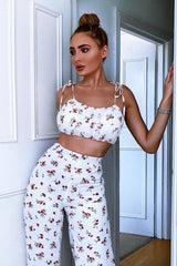 White Floral Crop Top Wide Trouser Co-ord - Tully