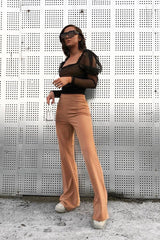 Camel High Waist Flare Trousers -Tisha