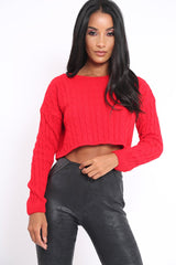 Red Cable Knit Cropped Jumper - Georgie