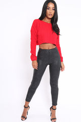 Red Cable Knit Cropped Jumper - Georgie