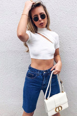 White Rib High Neck Crop Top - Talina