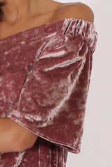 Mauve Crushed Velvet Bardot Split Back Top - Geraldine