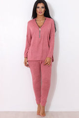 Gerlie Mauve V Neck Loungewear Set