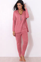 Gerlie Mauve V Neck Loungewear Set
