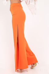 Orange Zip Front High Waisted Flare Trousers - Gerta